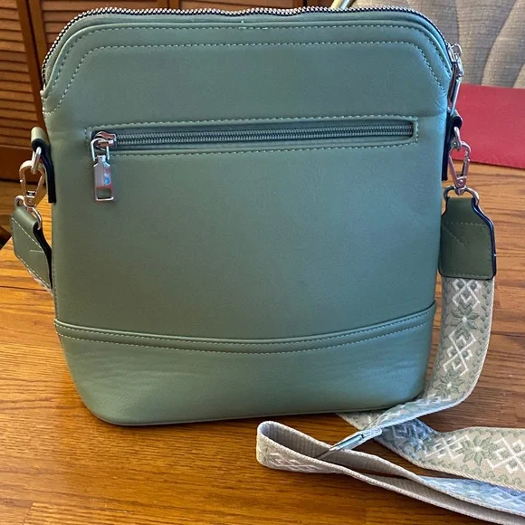 Olive Green Crossbody Bag with Embroidered Strap - Picture 10 of 11